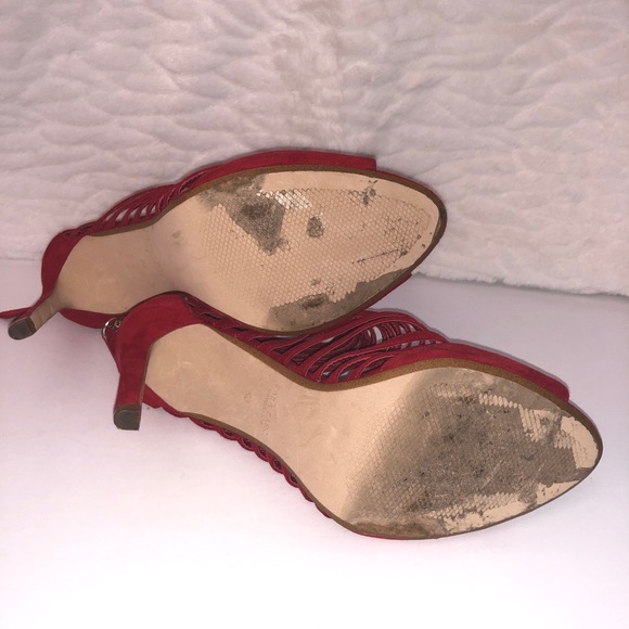 Zara Red Faux Suede Open Toe High-Heels Size 10 - Picture 10 of 11